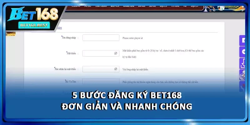 5 bước đăng ký BET168 đơn giản và nhanh chóng 